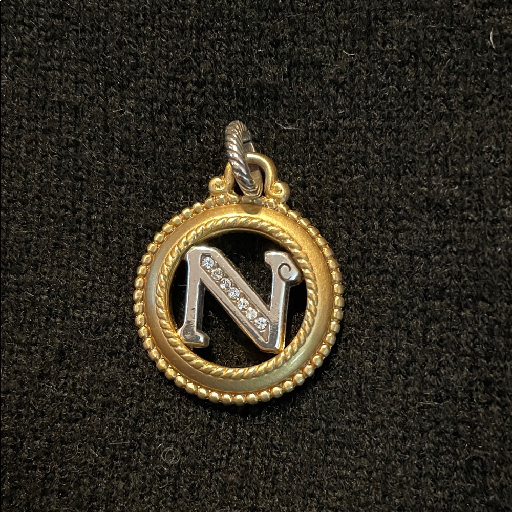 Brighton ABC Initial "N" Crystal Gold & Silver Round Charm Pendant
